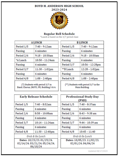 Boyd H. Anderson High School / Calendar